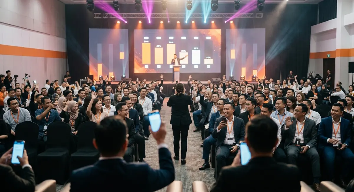 Engaged audience using live polling and Q&A during an interactive corporate seminar in Kuala Lumpur