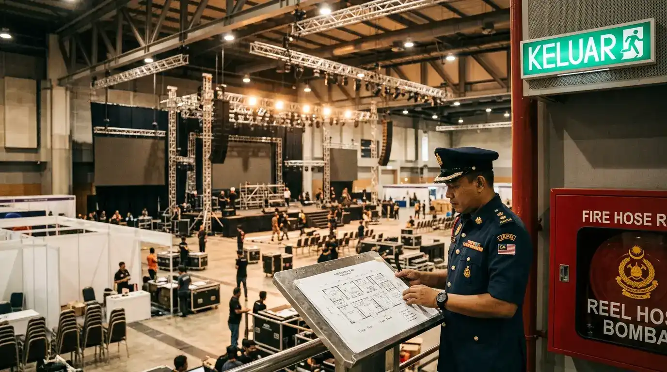 Bomba fire safety inspection at Malaysian event venue